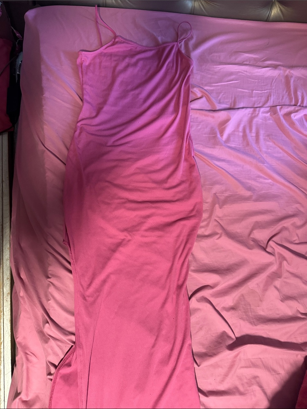 Hot Pink Slip Maxi Dress - Spaghetti Straps